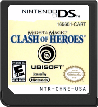 Might and Magic Clash of Heroes Nintendo DS DS video game featuring fantasy puzzle role playing gameplay tactical match three combat strategic unit formations hero abilities magical creatures turn based battles campaign adventure character progression enemy encounters and touchscreen puzzle strategy mechanics classic Nintendo DS handheld gaming retro video game collection collectible gaming appeal cartridge
