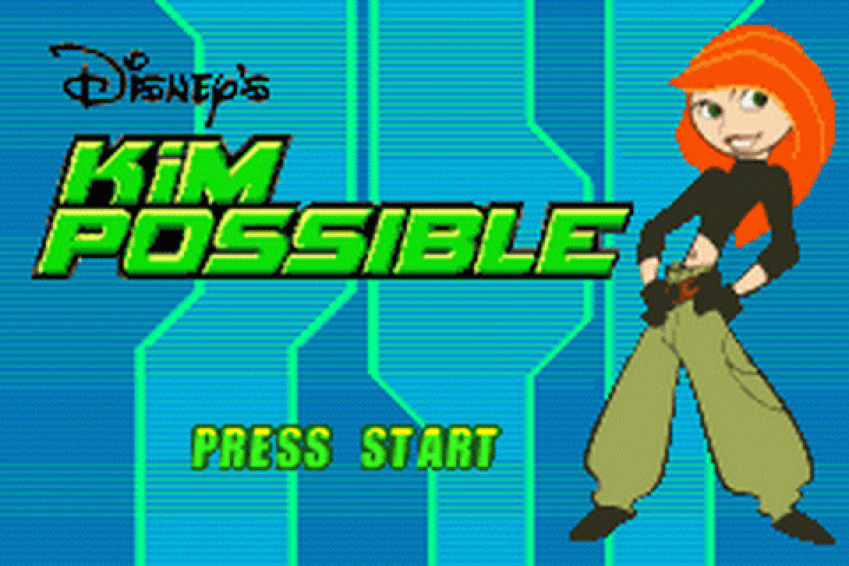 Disney’s Kim Possible Revenge of Monkey Fist Game Boy Advance GBA video game, action platformer, cartoon-based adventure, handheld console titlescreen