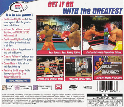 Knockout Kings 2000 back cover art for PlayStation 1 (PS1) boxnig video game.