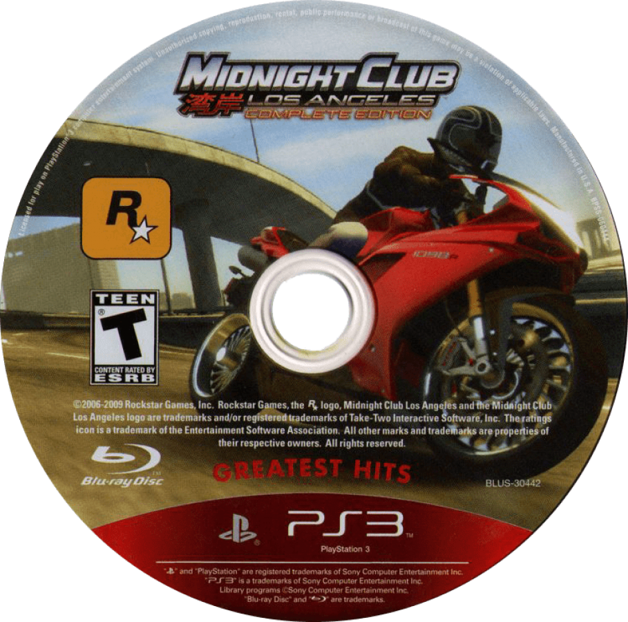 Midnight Club: Los Angeles [Complete Edition] disc for PlayStation 3 (PS3) video game