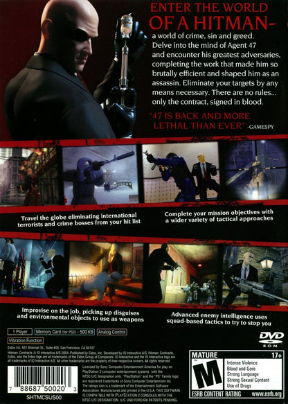 Hitman: Contracts back cover art for Playstation 2 (PS2) video game