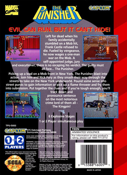 The Punisher back cover art for Sega Genesis GEN video game