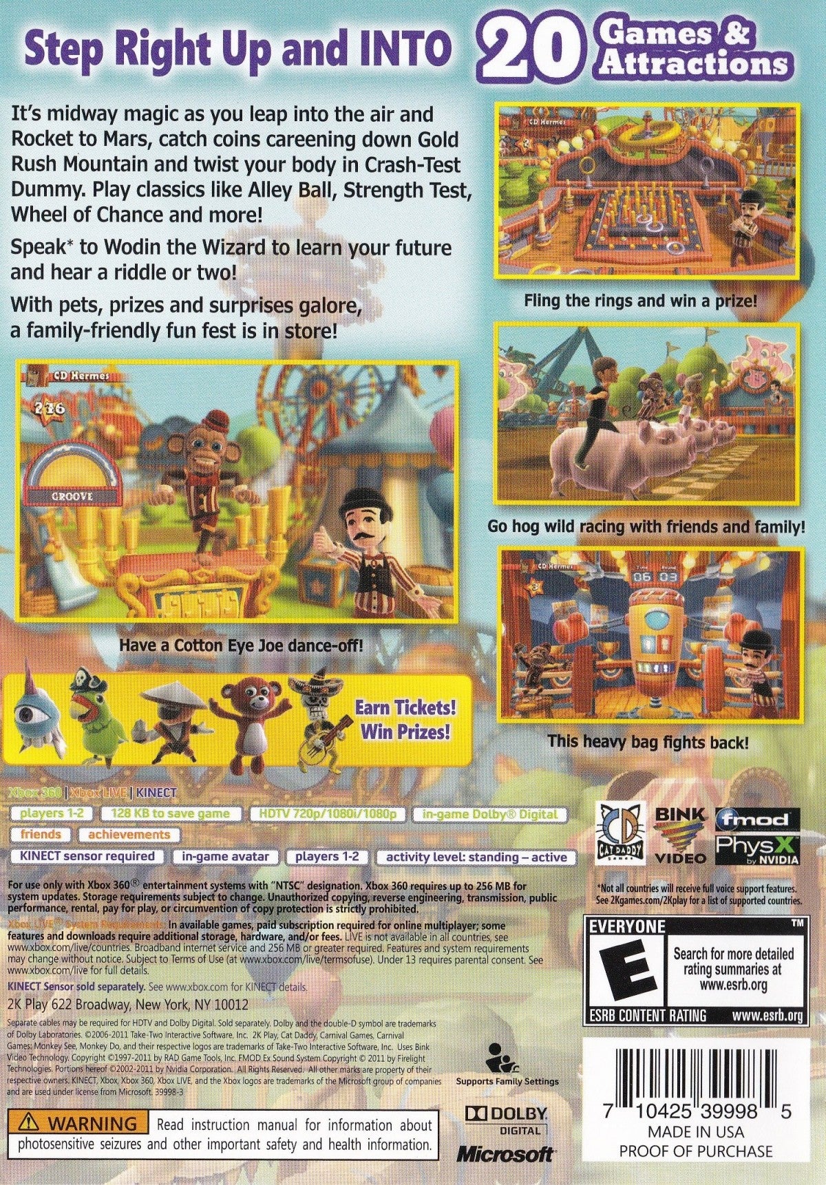 Carnival Games: Monkey See, Monkey Do back cover art for Xbox 360 (X360) party minigame video game