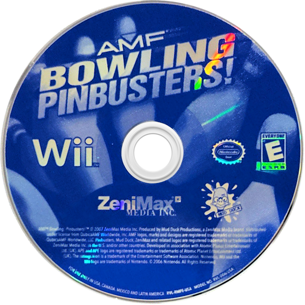 AMF Bowling Pinbusters Wii inspired design featuring arcade bowling sports gameplay aesthetic motion controlled lane action colorful characters family friendly competition multiplayer party fun casual Nintendo Wii entertainment presentation disc