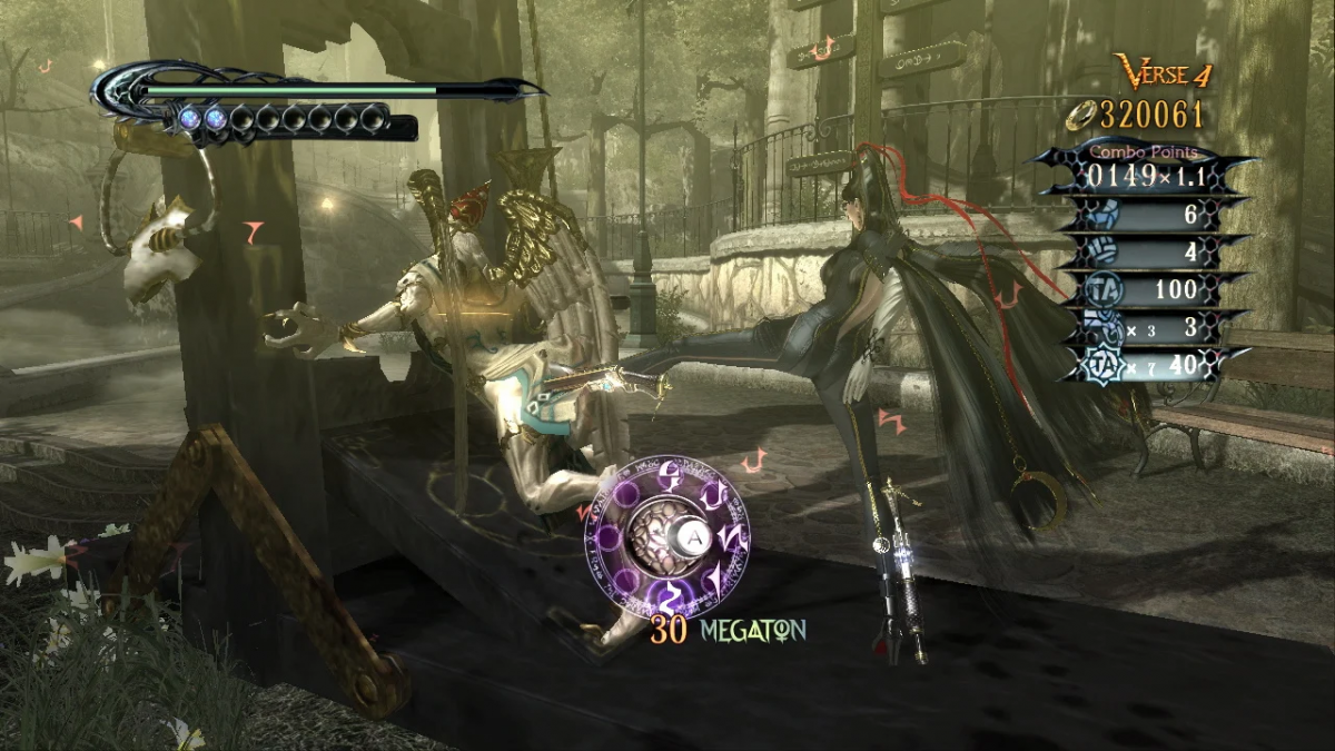 Bayonetta Nintendo Switch inspired design featuring stylish action adventure aesthetic powerful witch heroine fast paced hack and slash combat supernatural abilities cinematic battles dramatic fantasy environments intense character driven gameplay presentation gameplay