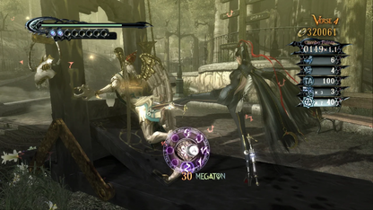 Bayonetta Nintendo Switch inspired design featuring stylish action adventure aesthetic powerful witch heroine fast paced hack and slash combat supernatural abilities cinematic battles dramatic fantasy environments intense character driven gameplay presentation gameplay