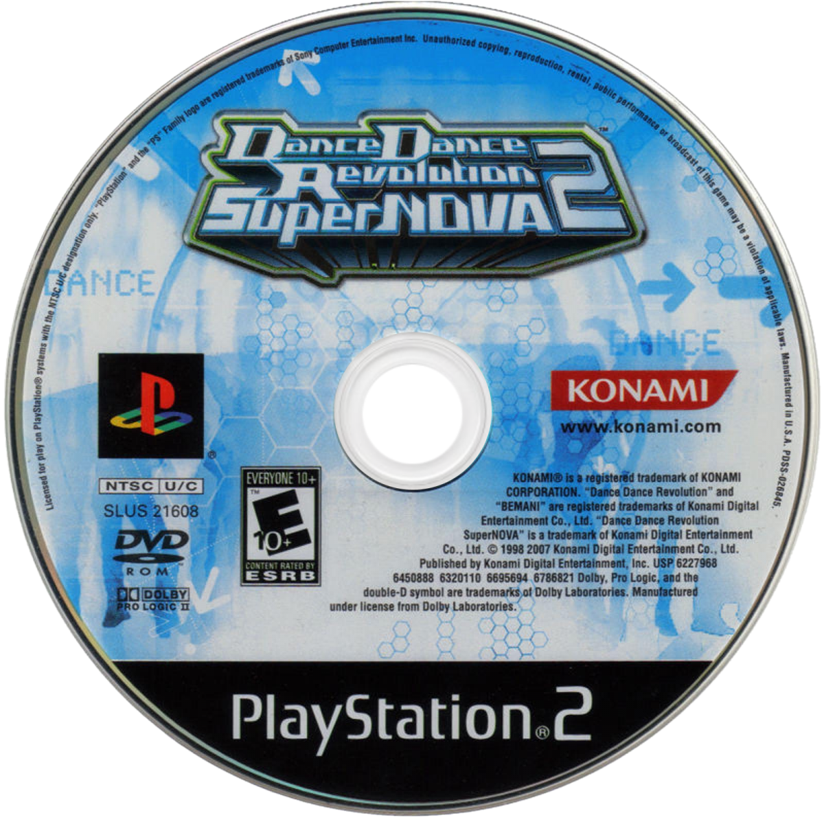 Dance Dance Revolution SuperNova 2 for PlayStation 2 with rhythm-based dance gameplay and music challenge theme disc