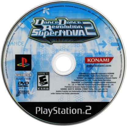Dance Dance Revolution SuperNova 2 for PlayStation 2 with rhythm-based dance gameplay and music challenge theme disc