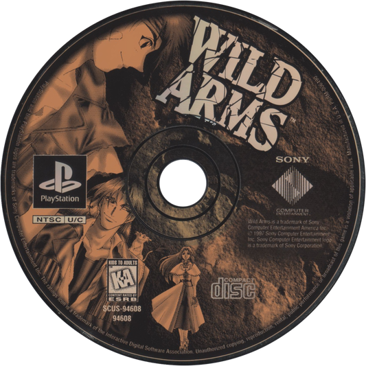 Wild Arms PlayStation 1 PS1 for role playing adventure retro video game fans featuring turn based battles Wild West fantasy exploration dungeon puzzles magical abilities memorable characters epic storytelling collectible gaming appeal disc