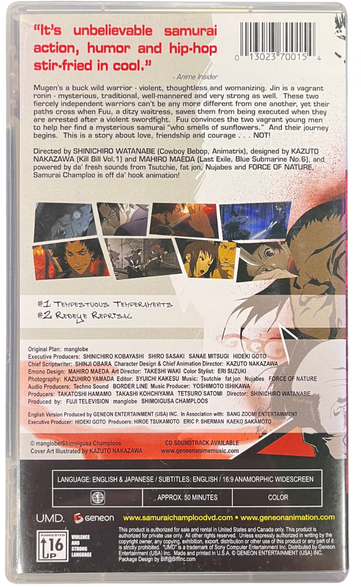 Samurai Champloo UMD Movie PlayStation Portable PSP for anime and retro video game enthusiasts featuring action packed samurai storytelling stylish sword combat scenes iconic characters feudal Japan adventure themes collectible UMD format entertainment and collectible gaming appeal back art 