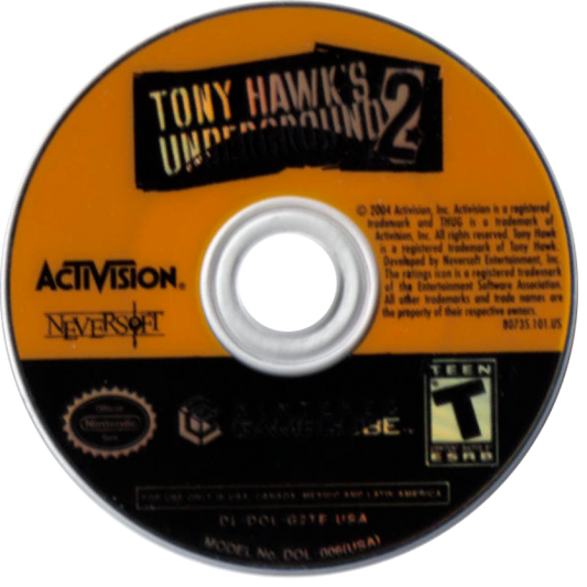 Tony Hawk’s Underground 2 GameCube game featuring arcade skateboarding gameplay, stunt tricks, and Jackass-inspired missions disc