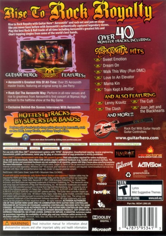 Guitar Hero: Aerosmith back of case for Xbox 360 (X360) music rhythm video game