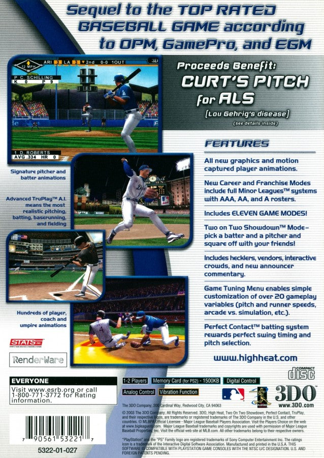 High Heat Major League Baseball 2004 back cover art for Playstation 2 video game