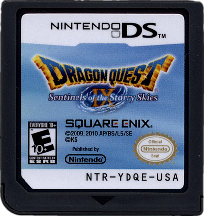 Dragon Quest IX Sentinels of the Starry Skies Nintendo DS video game, JRPG, fantasy adventure, turn-based combat, classic Dragon Quest title cartridge art