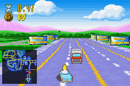The Simpsons Road Rage Game Boy Advance GBA for retro video game enthusiasts featuring arcade driving gameplay Springfield themed taxi style missions cartoon inspired characters fast paced vehicle challenges pick up and drop off objectives handheld racing action and collectible gaming appeal gameplay  