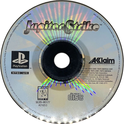 Jupiter Strike PS1 PlayStation 1 space shooter rail shooter arcade style space combat sci fi dogfighting retro video game disc