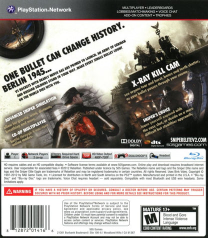Sniper Elite V2 back cover art for PlayStation 3 (PS3) video game