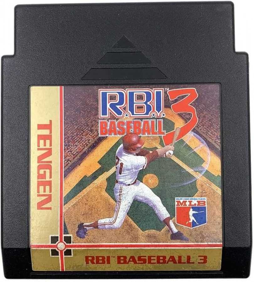 RBI Baseball 3 Nintendo Entertainment System NES video game featuring baseball sports gameplay batting pitching fielding base running competitive games team management baseball strategy and classic 8 bit Nintendo sports gameplay retro video game collection collectible gaming appeal game cartridge