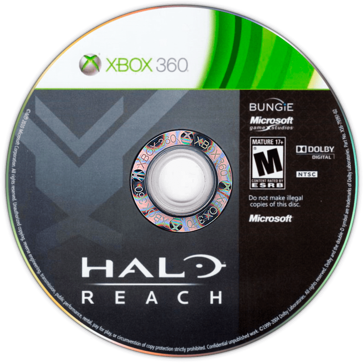 Halo: Reach disc for Xbox 360 (X360) sci-fi first-person shooter video game