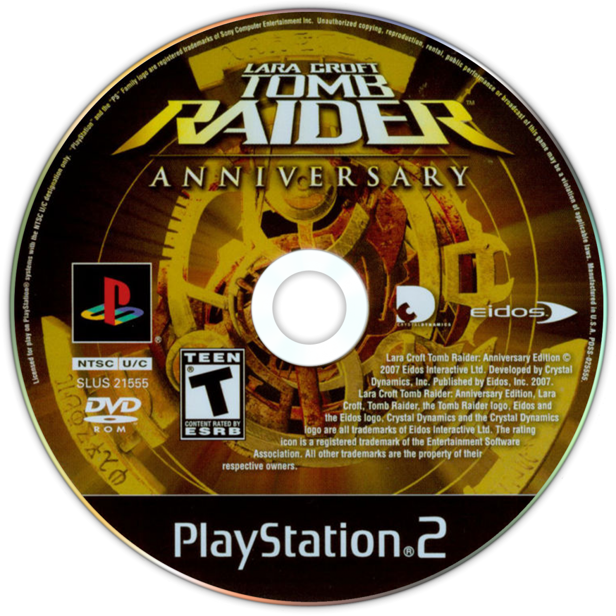 Tomb Raider Anniversary PS2 Sony PlayStation 2 action adventure game Lara Croft platforming puzzle solving exploration remake classic Tomb Raider Core Design Crystal Dynamics third person adventure PlayStation 2 software video game title disc