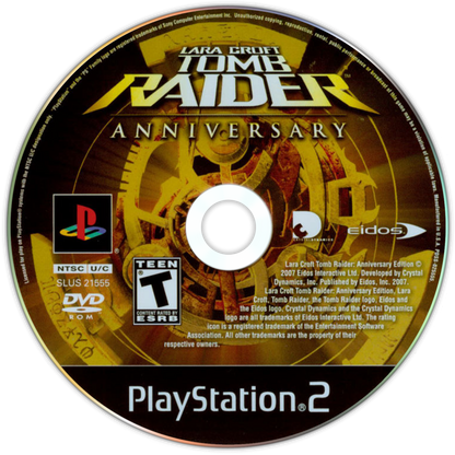 Tomb Raider Anniversary PS2 Sony PlayStation 2 action adventure game Lara Croft platforming puzzle solving exploration remake classic Tomb Raider Core Design Crystal Dynamics third person adventure PlayStation 2 software video game title disc