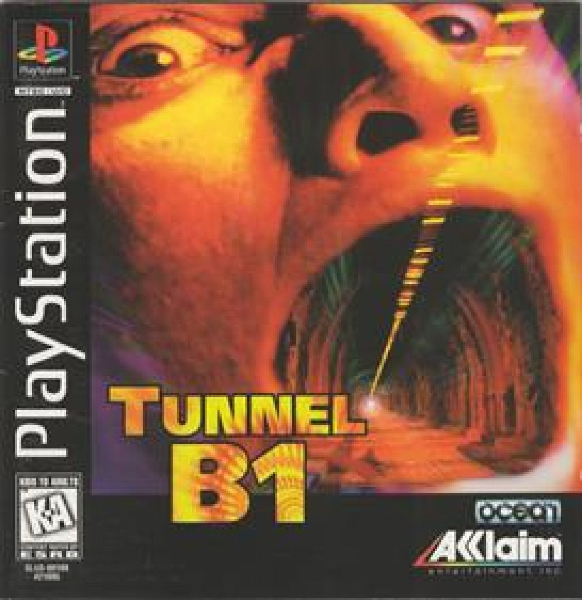 Tunnel B1 PlayStation PS1 for first person shooter video game fans featuring futuristic combat tunnel exploration vehicle based gameplay intense weapons alien enemies sci fi environments challenging missions and classic retro PlayStation gaming collectible appeal front