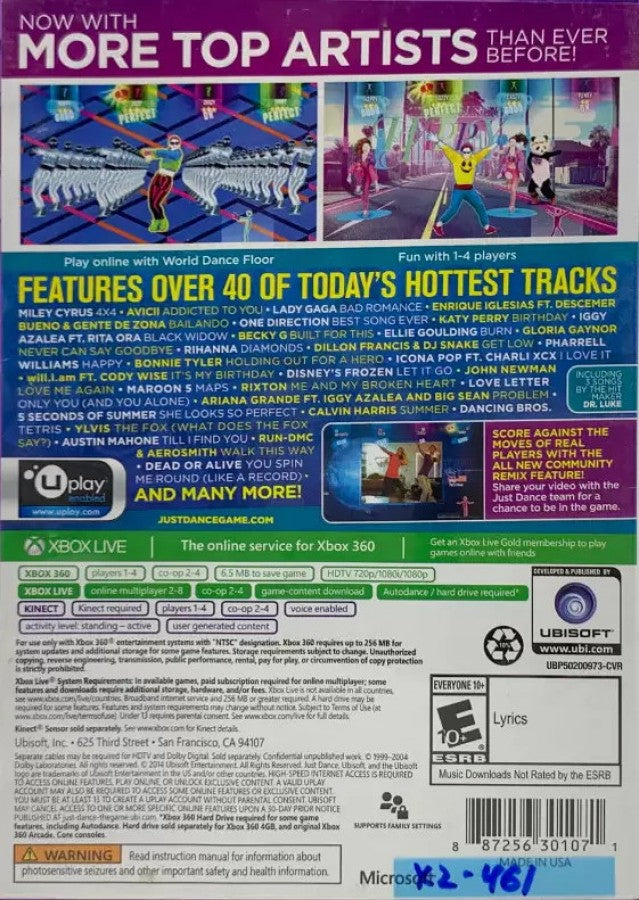 Just Dance 2015 back of case for Xbox 360 (X360) motion-controlled dance rhythm video game