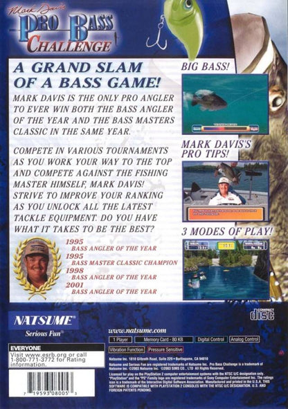 Mark Davis Pro Bass Challenge back cover art for PlayStation 2 (PS2) video game