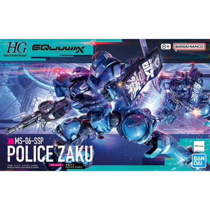 MS-06-SSP Police Zaku Mobile Suit Gundam GQuuuuuuX Bandai Hobby HG 1/144 scale model kit inspired design featuring detailed mecha construction aesthetic law enforcement themed mobile suit iconic Gundam mechanical design articulated armor components collectible plastic model building and anime inspired display presentation