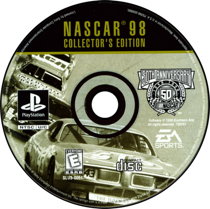 NASCAR 98 Collector’s Edition for PlayStation 1, disc for a stock car racing game with NASCAR competition, licensed drivers, fast-paced arcade racing, and motorsports gameplay
