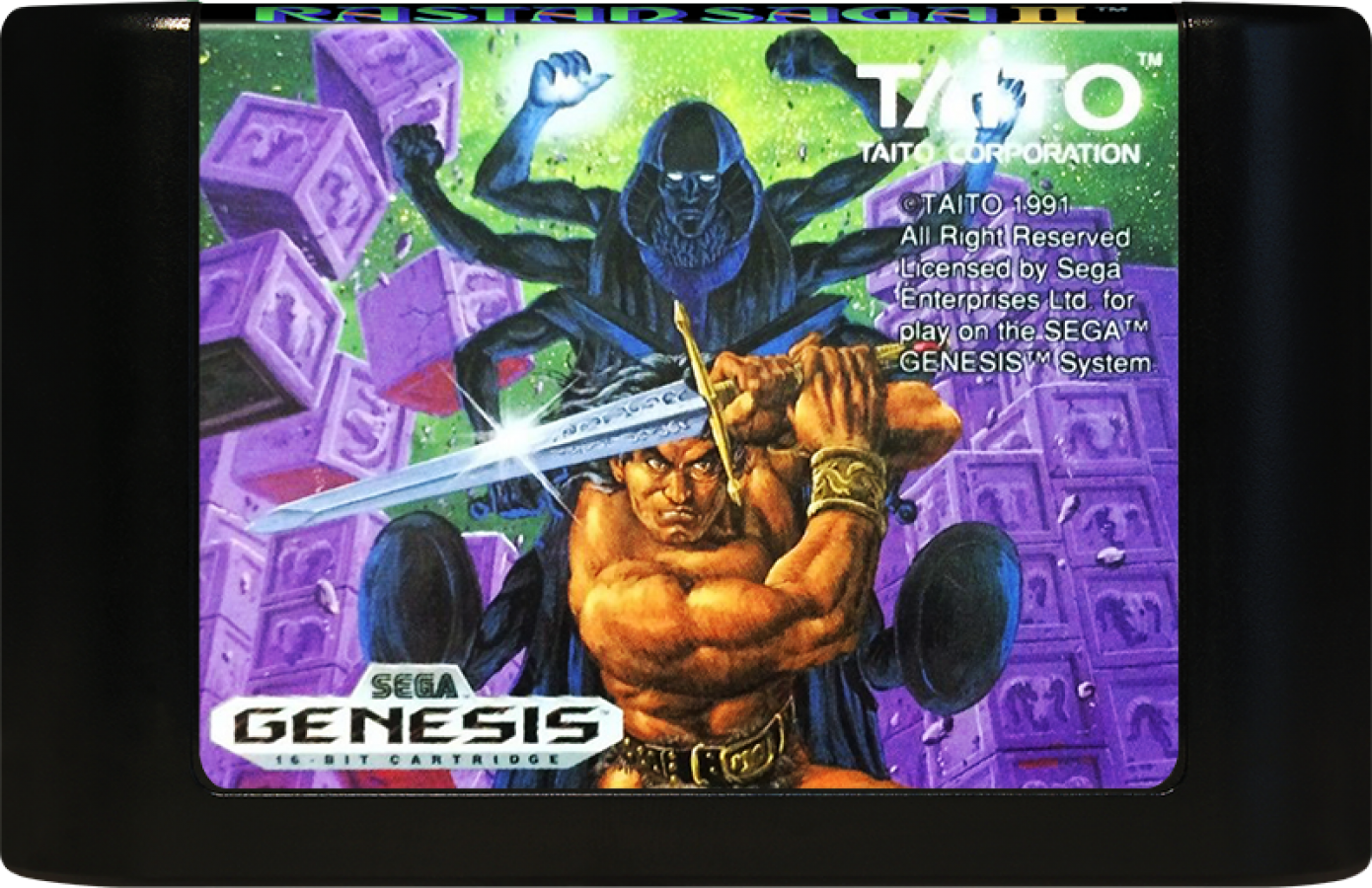 Rastan Saga II Sega Genesis GEN for retro video game enthusiasts featuring side scrolling action platforming gameplay barbarian warrior combat fantasy adventure powerful weapons challenging enemies mythical environments and collectible gaming appeal cartridge