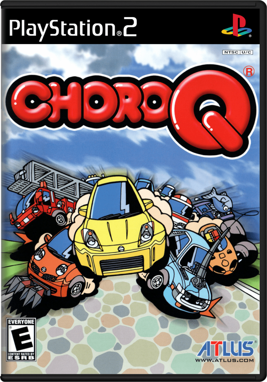 Choro Q for PlayStation 2 (PS2) at Gamers INC, featuring the charming and quirky car-RPG where you customize adorable super-deformed vehicles with hundreds of parts, explore a living world populated by cars, and compete in diverse races and mini-games in a unique blend of adventure and arcade racing fun front cover  