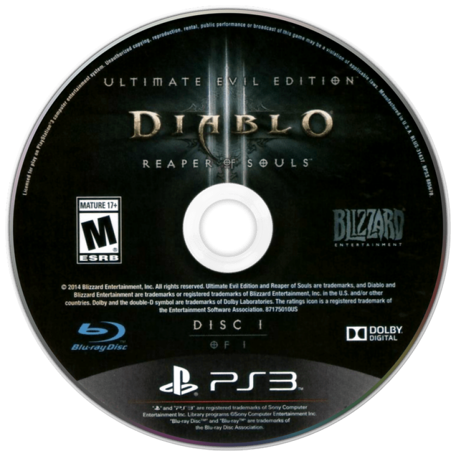 Diablo III [Ultimate Evil Edition] disc art for PlayStation 3 (PS3) video game