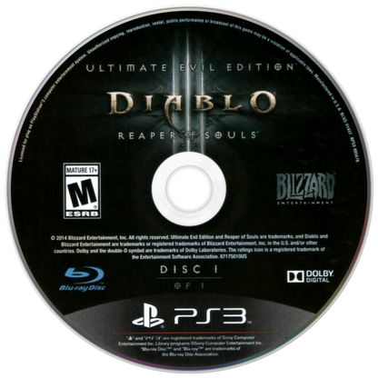 Diablo III [Ultimate Evil Edition] disc art for PlayStation 3 (PS3) video game