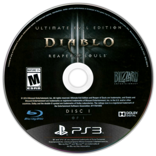 Diablo III [Ultimate Evil Edition] disc art for PlayStation 3 (PS3) video game