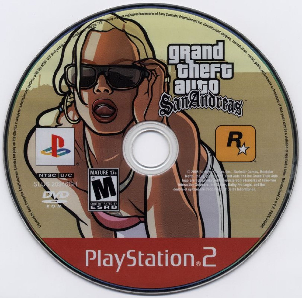 Retro Grand Theft Auto San Andreas Greatest Hits PS2 inspired design featuring open world crime action aesthetic vintage PlayStation 2 urban street culture gang warfare sprawling city environments chaotic missions iconic Rockstar gameplay nostalgic sandbox adventure presentation - disc