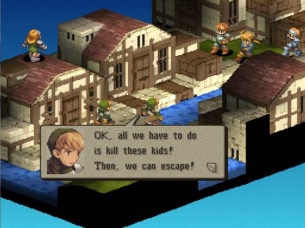 Retro Final Fantasy Tactics PS1 cover art inspired design featuring classic tactical RPG fantasy warfare aesthetic vintage PlayStation strategy game graphics medieval heroes summons grid based battles nostalgic Squaresoft masterpiece iconic JRPG adventure gameplay