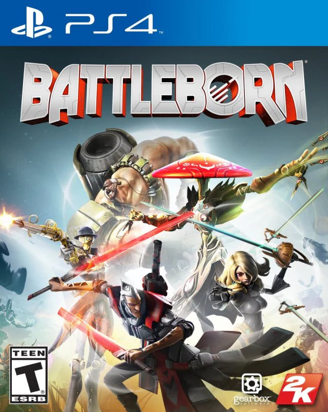 Battleborn retro PS4 video game Battleborn hero shooter multiplayer online battle arena sci fi first person action team based combat console release front cover