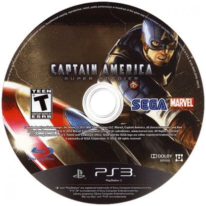 Captain America Super Soldier PS3 featuring superhero action gameplay with Captain America in World War II setting disc