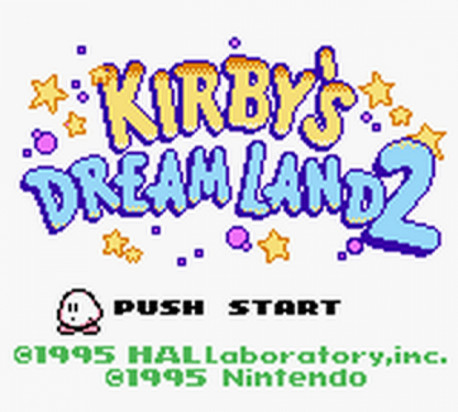Kirby's Dream Land 2 title screen for Game Boy (GB) video game