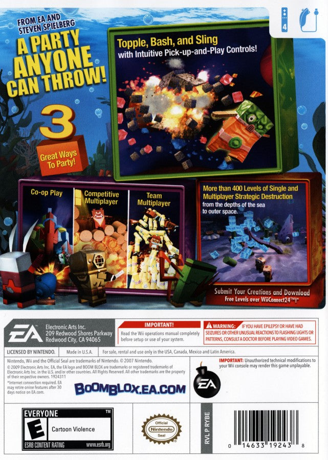 Boom Blox: Bash Party back cover art for Nintendo Wii (Wii) video game 