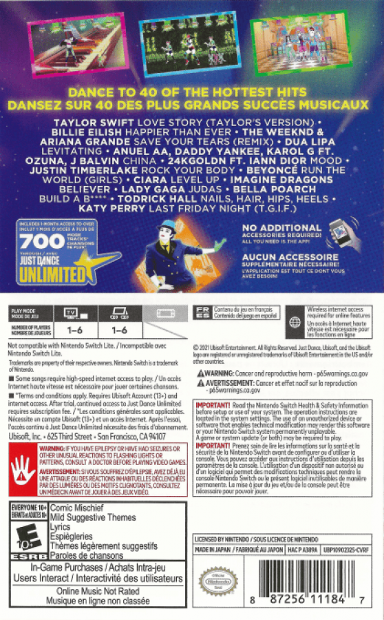 Just Dance 2022 – Nintendo Switch (NS) Back Cover Box Art HD Image Art for Just Dance 2022