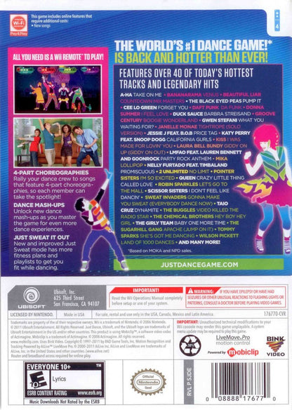 Just Dance 3 back cover art for Nintendo Wii video game. 