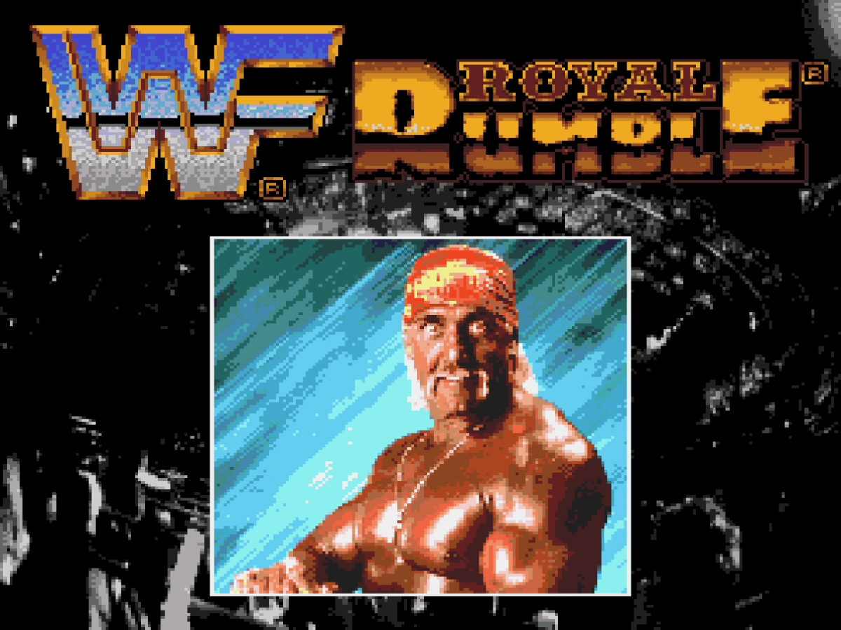 WWF Royal Rumble retro Sega Genesis video game featuring wrestling combat gameplay, WWE superstar battles, multiplayer match action and classic Genesis entertainment - title screen