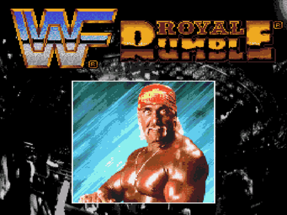 WWF Royal Rumble retro Sega Genesis video game featuring wrestling combat gameplay, WWE superstar battles, multiplayer match action and classic Genesis entertainment - title screen