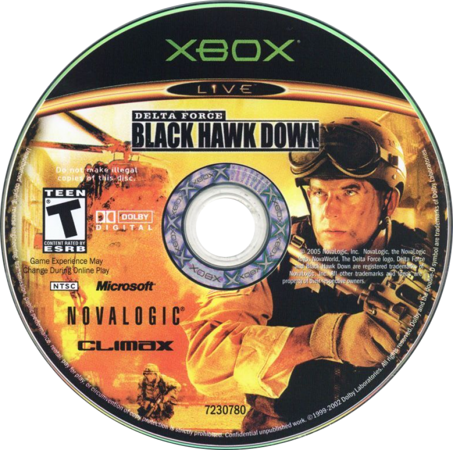 Delta Force Black Hawk Down for Xbox (Xbox), disc first person shooter video game.