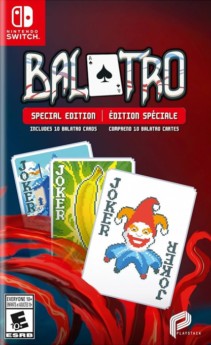 Balatro Nintendo Switch inspired design featuring roguelike deck building card game aesthetic strategic poker inspired mechanics powerful joker combinations score chasing progression addictive indie gameplay stylish modern presentation cover art