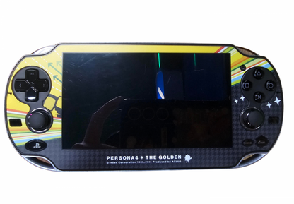 PlayStation Vita 1000 PS Vita 1000 Persona 4 Japanese JP edition handheld gaming console featuring Persona 4 themed design portable PlayStation gaming OLED display handheld controls Japanese import console scratch and scuff condition classic Sony hardware and collectible gaming appeal front