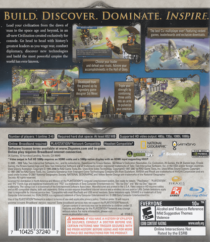 Civilization Revolution back cover art for PlayStation 3 (PS3) video game