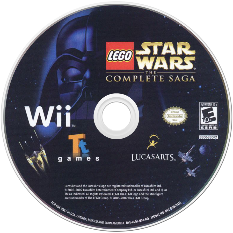 LEGO Star Wars The Complete Saga Wii game featuring family-friendly action adventure gameplay, cooperative play, and the full classic Star Wars saga in LEGO form disc